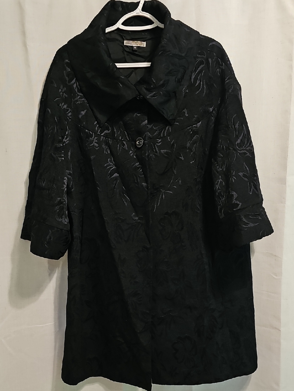 Black Floral Jacquard Swing Coat